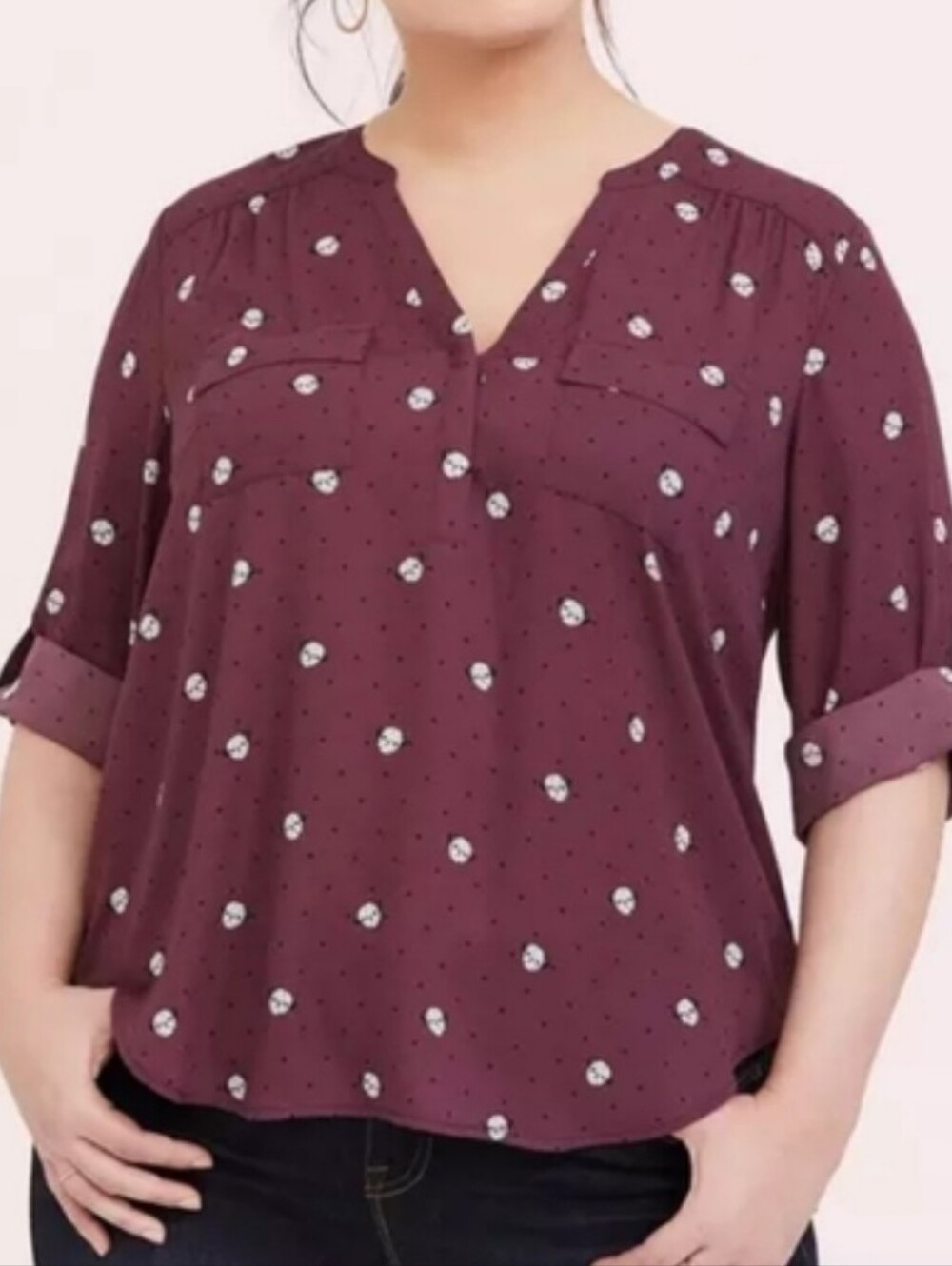 Torrid Harper Burgundy Split-Neck Tunic with Pugh Print